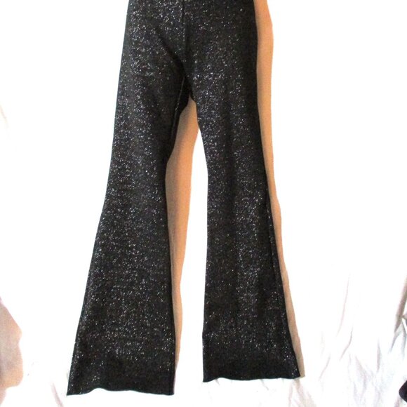 NEW ZARA Glitter Trouser PANTS Legging BLACK SILVER L - Picture 2 of 5